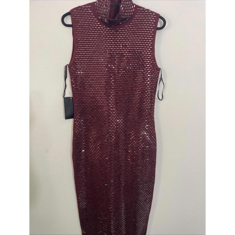 Retrofete Burgundy Sequin High-Neck Column Gown - Picture 9 of 15